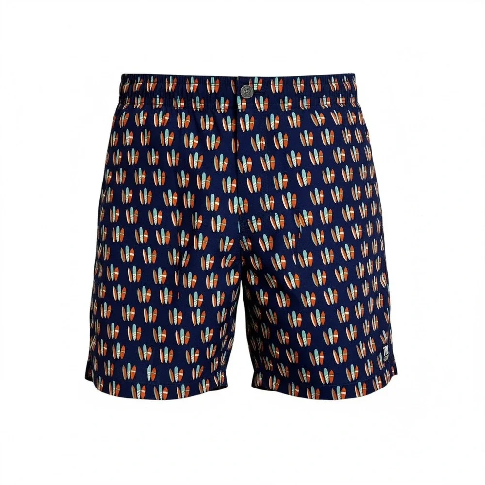Tom and Teddy Men's Swim Trunks Shorts Surfboard Print‎ Navy Blue Size M